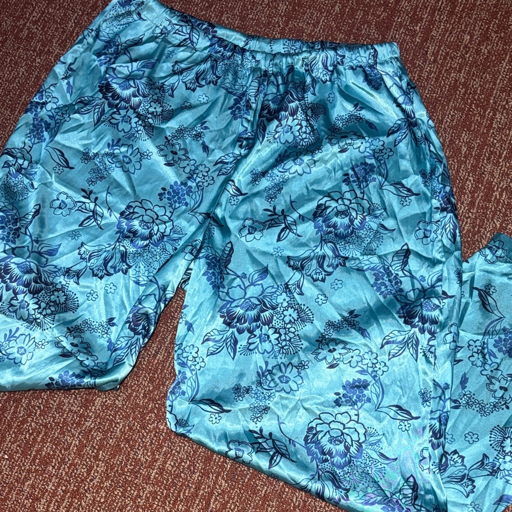 Secret treasures vintage blue satin like floral pajama pants XXL